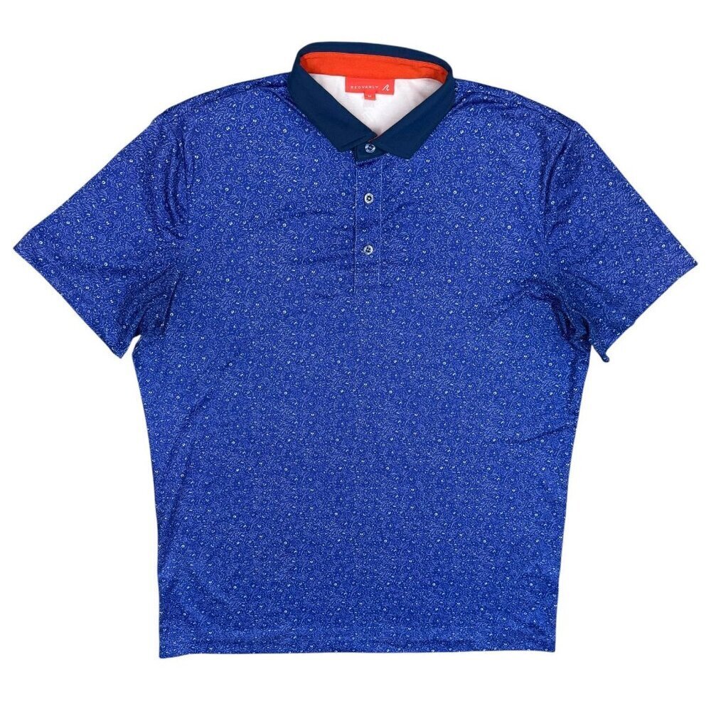 Redvanly Golf Shirt Stretch Short Sleeve Polo Floral Blue Medium